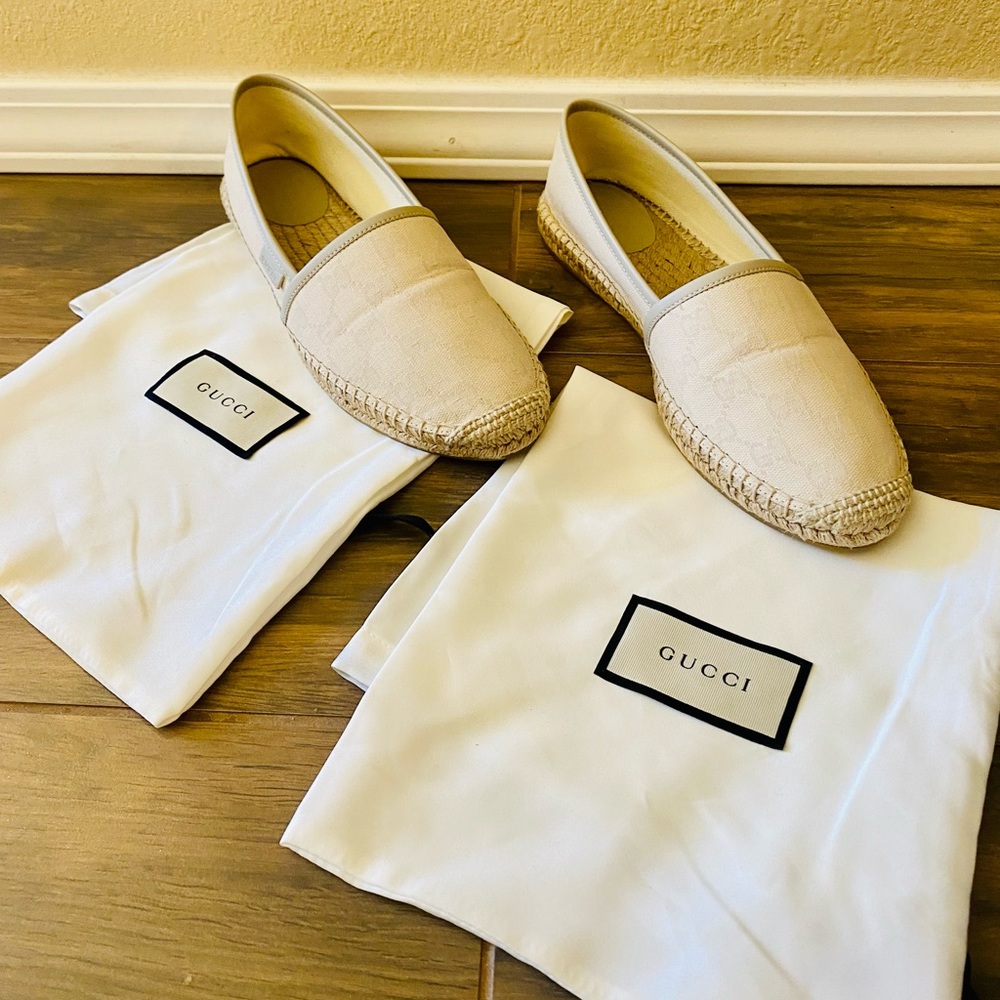 EUC Gucci Cream GG Canvas & Leather Trim Espadrilles - Picture 9 of 16